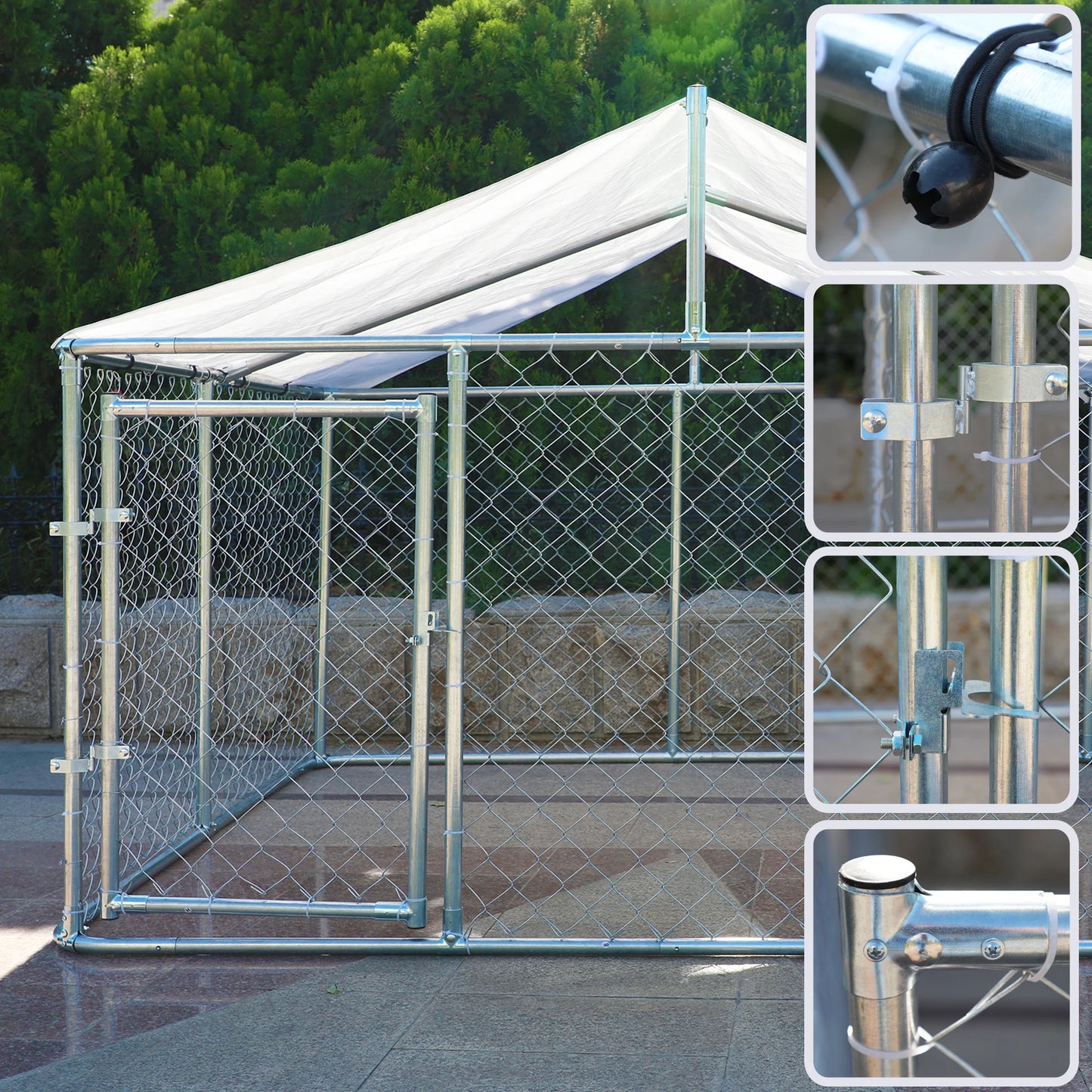 7.5 x 7.5 ft Heavy Duty Outdoor Dog Kennel with Large Shade Tarp