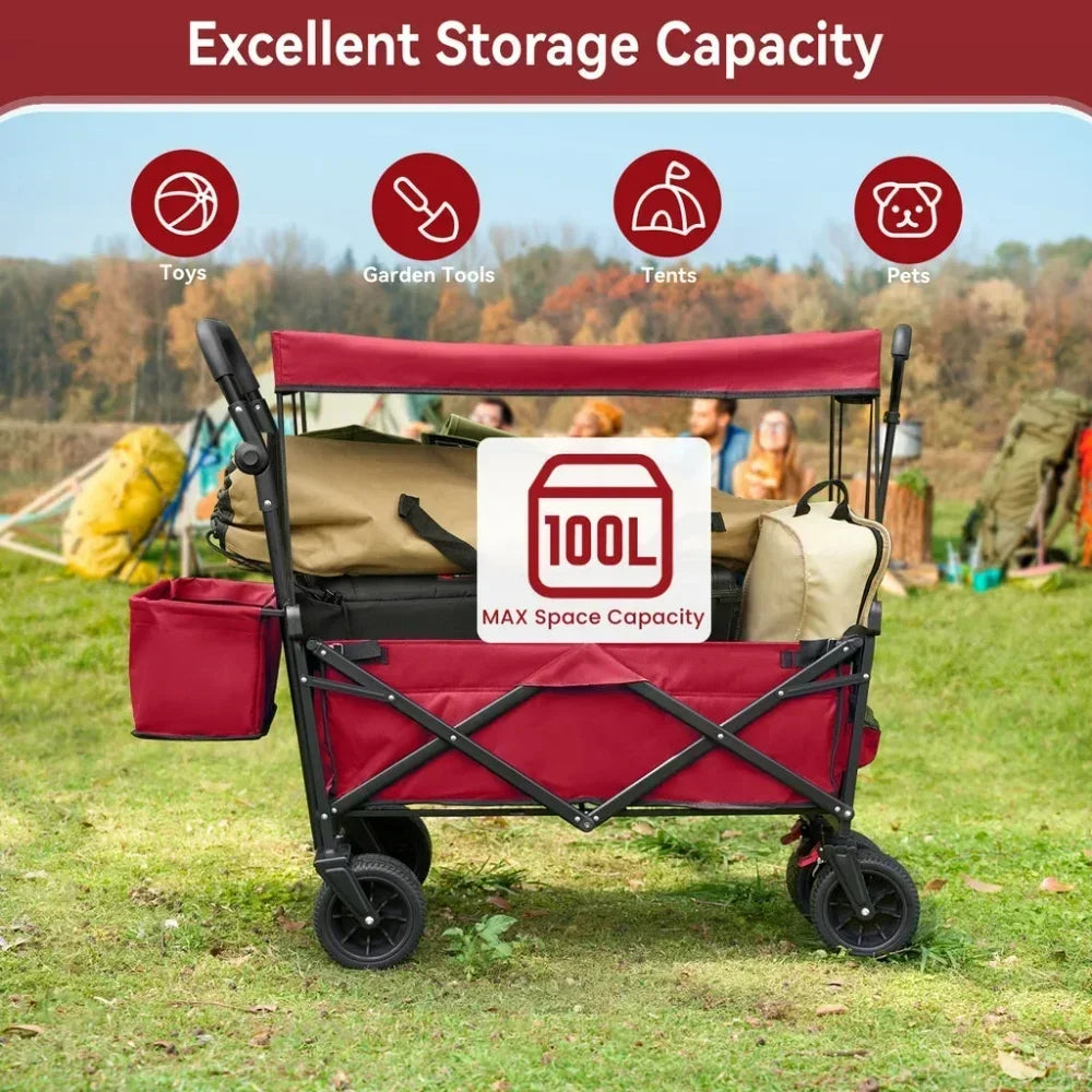 Heavy Duty Collapsible Wagon Cart with Removable Canopy