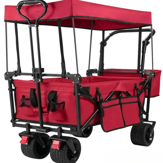 Heavy Duty Collapsible Wagon Cart with Removable Canopy