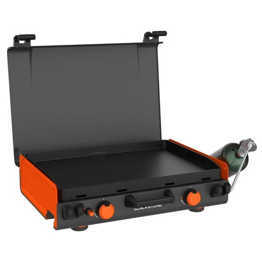 20” x 14” 2-Burner Propane Blackstone Camping Griddle with Latching Hood and Handle