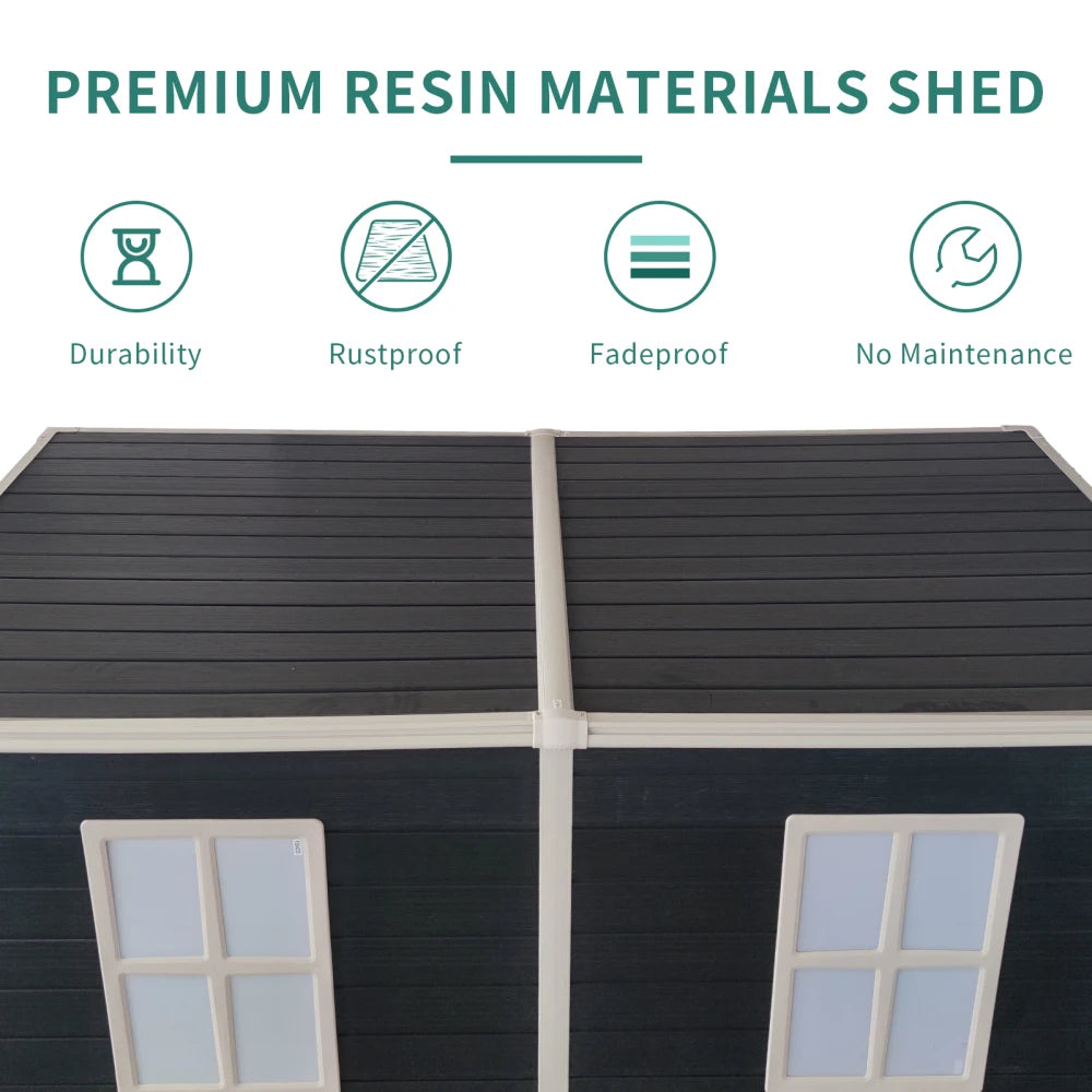 8 x 4ft Outdoor Resin Garden Shed with Floor and 2 Windows, with Lockable Door