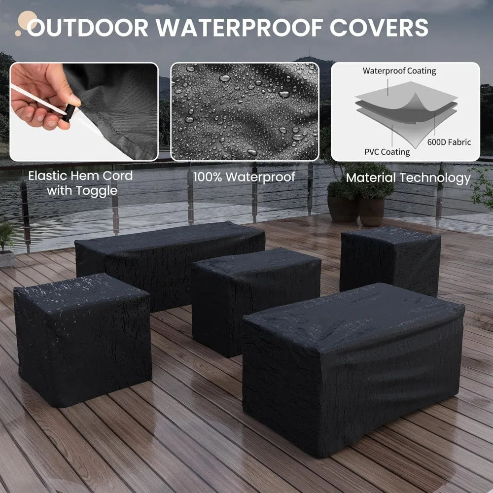 5 Piece Patio Furniture Set with Storage Table and Waterproof covers