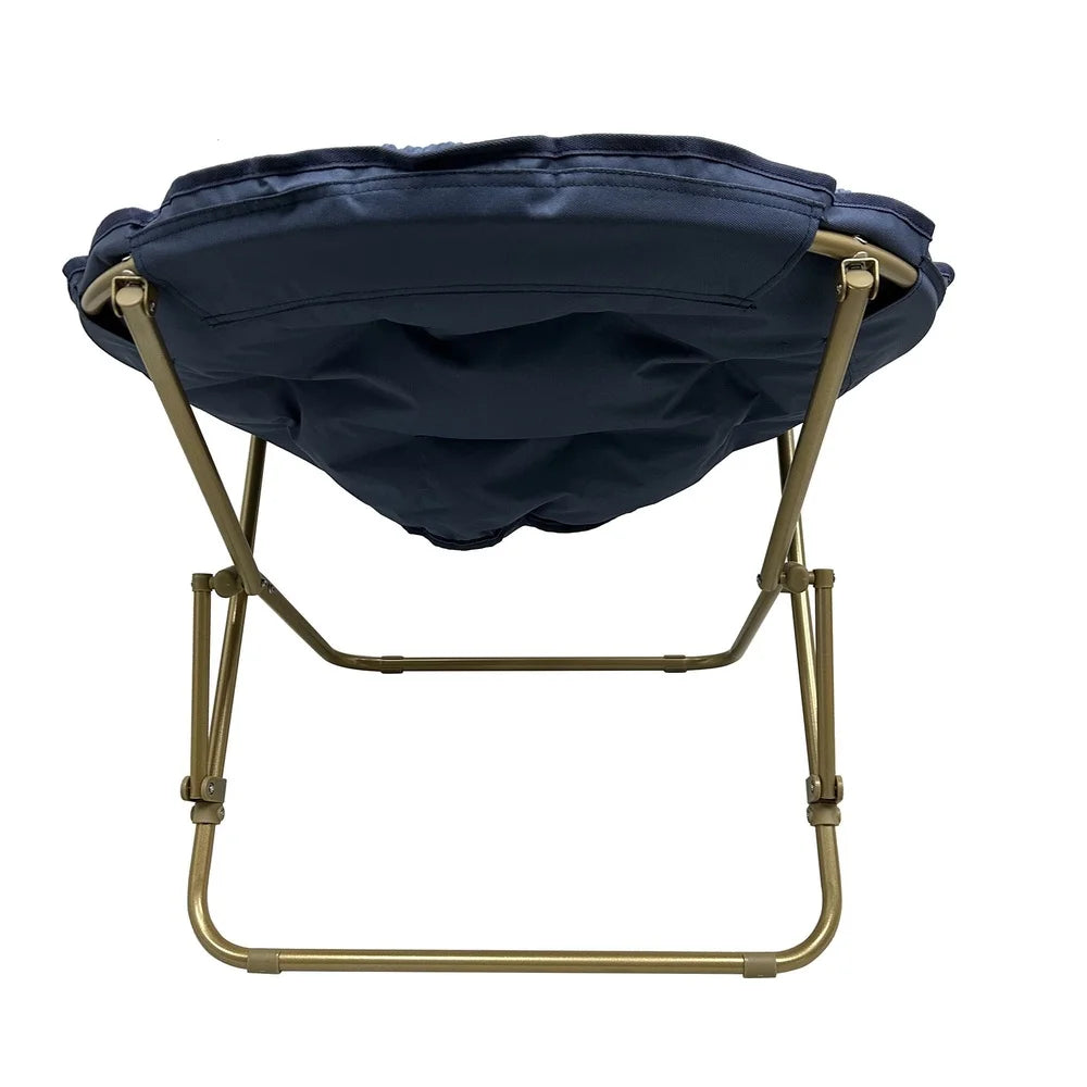 Foldable and Portable Corduroy Saucer Chair with Channel-Tufted Backrest and Durable Steel Frame