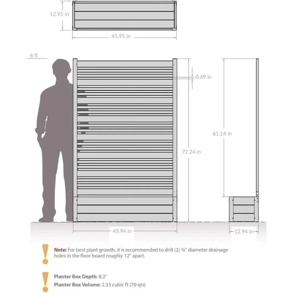 6ft H x 3.8ft W x1ft L Freestanding Patio Privacy Screen w/Planter Box