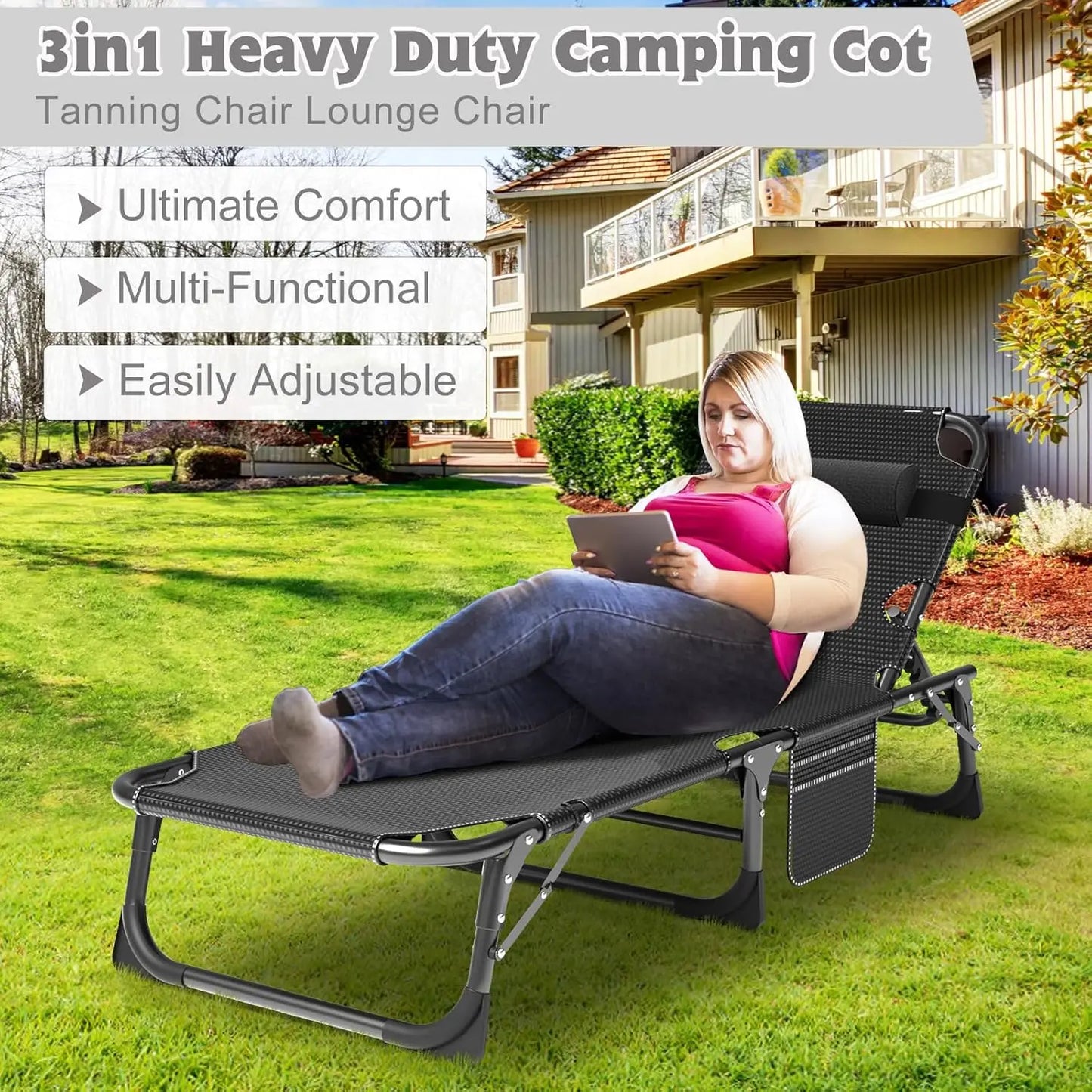 Heavy Duty Portable Padded Lounge Chair, 5 Positions