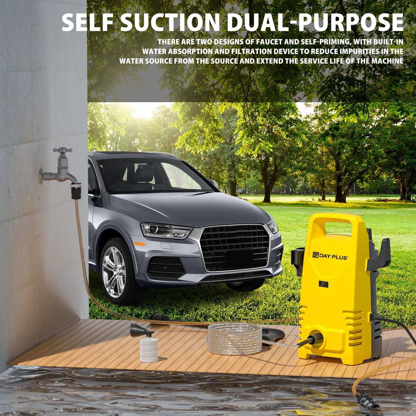 1800W 1.6GPM Electric High Pressure Washer with 3-in-1 Nozzle, Adjustable Spray Gun for Garden/Driveway/Deck Cleaning and More