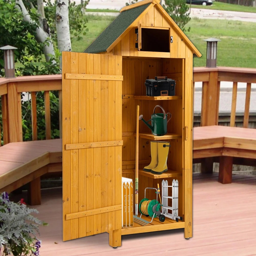 Outdoor Solid Wood Storage Shed with 3 Shelves, Waterproof
