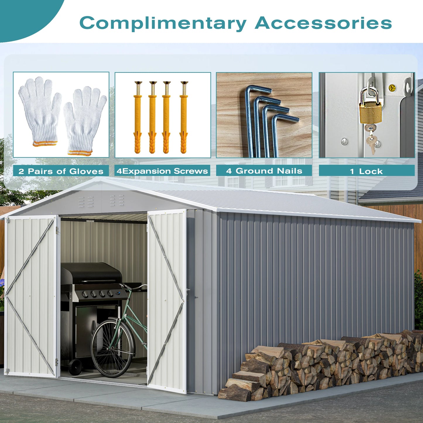 10 X 12 FT Large Metal Utility Shed with Floor Frame