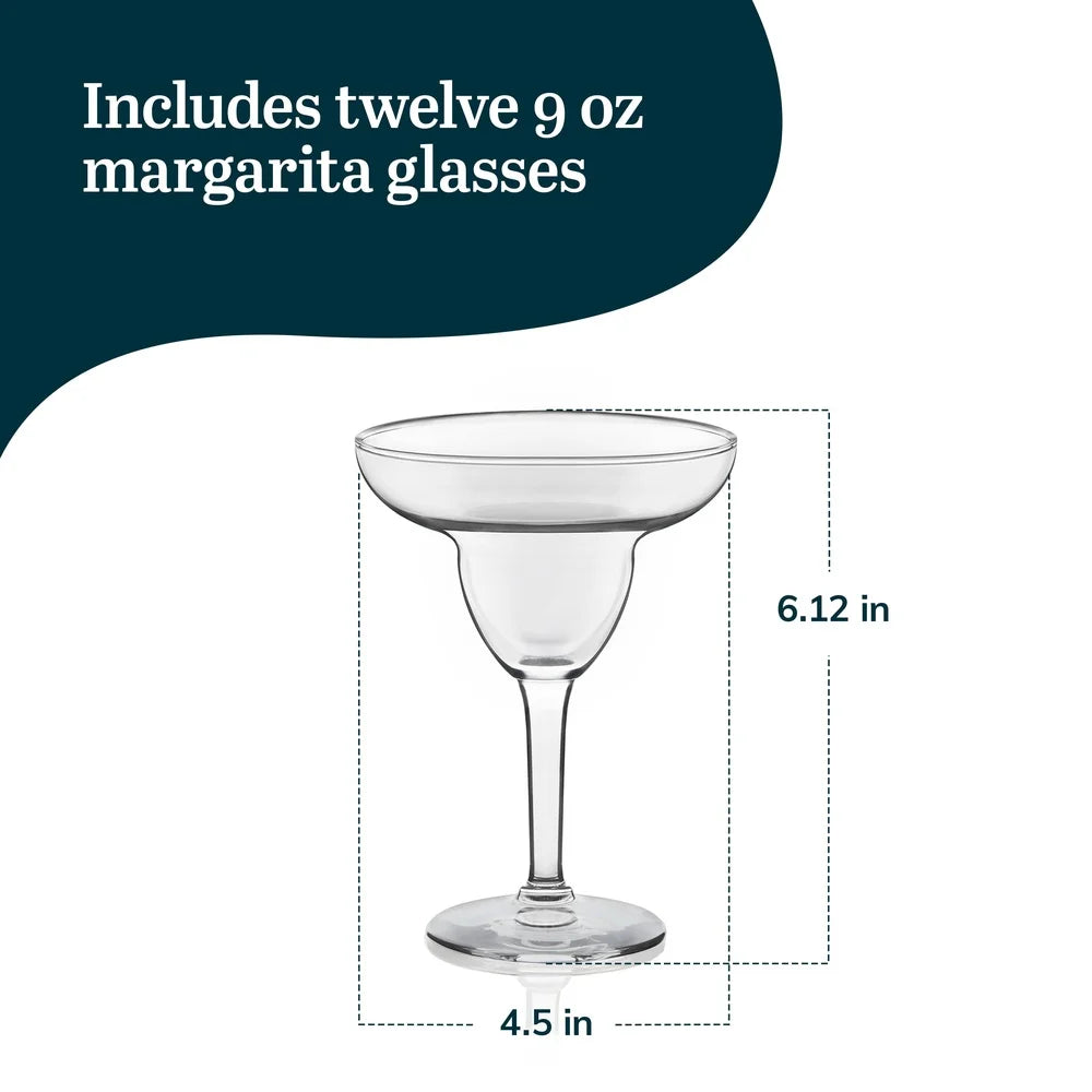 Set of 12 Durable, Large, Stemmed Margarita Glasses  Drinking Glasses.  Dishwasher Safe