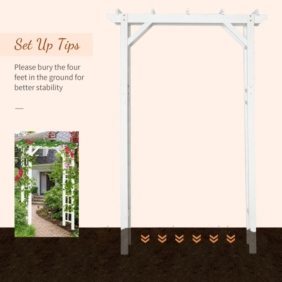 7 ft Wood White Arched Trellis Arbor