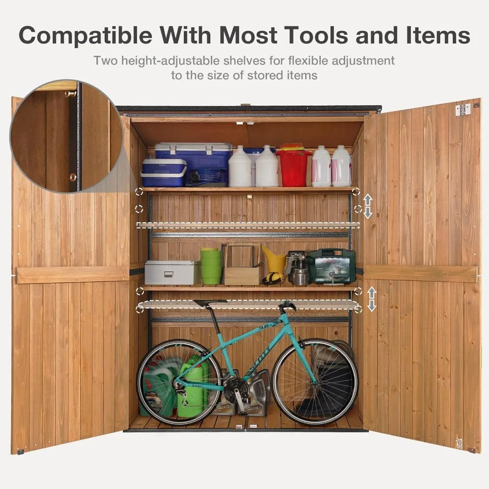 Outdoor storage shed with flooring, waterproof natural cedar cabinet, adjustable shelves, and double lock outdoor storage shed