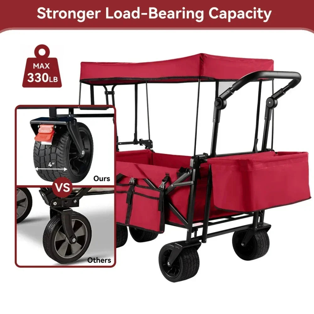 Heavy Duty Collapsible Wagon Cart with Removable Canopy