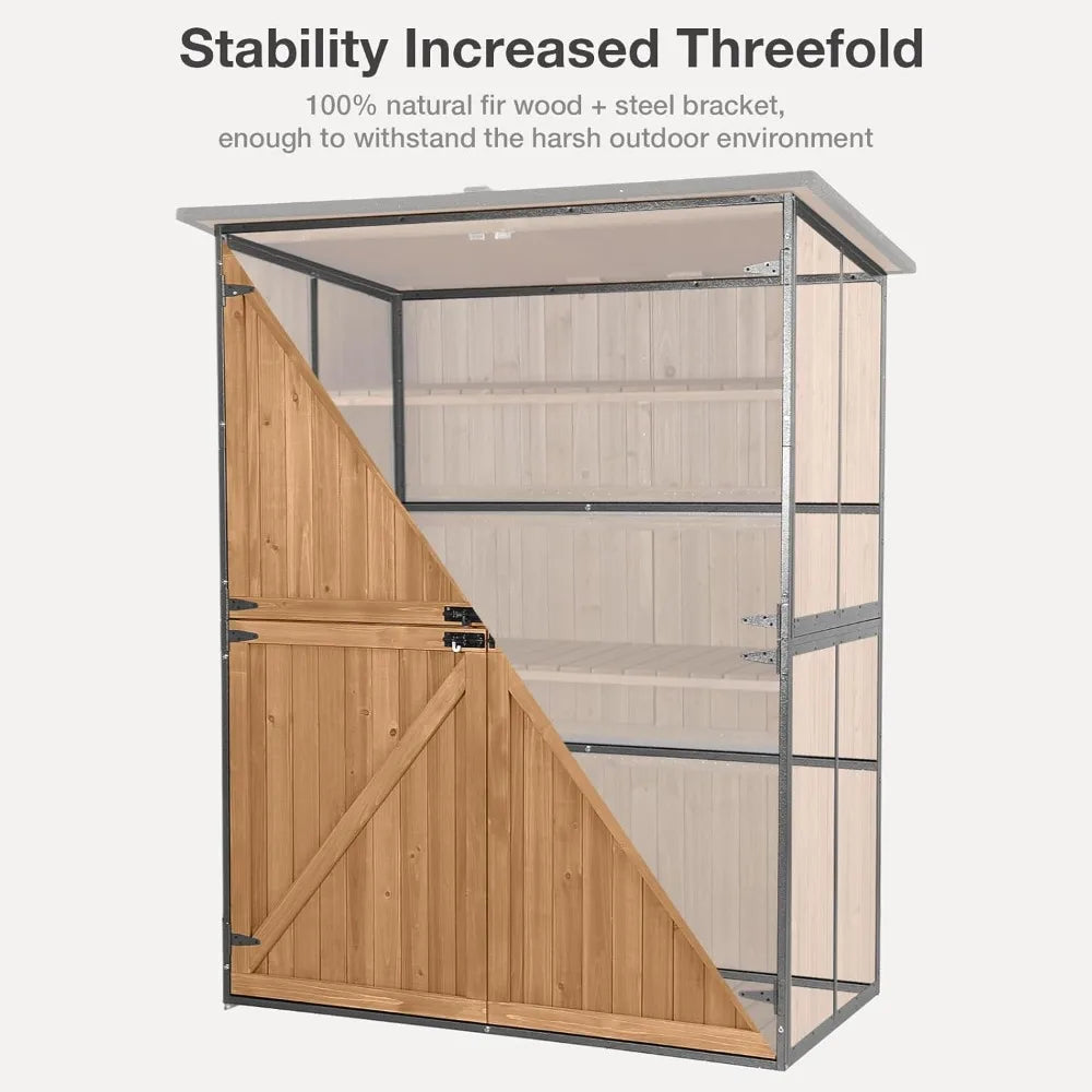 Outdoor storage shed with flooring, waterproof natural cedar cabinet, adjustable shelves, and double lock outdoor storage shed