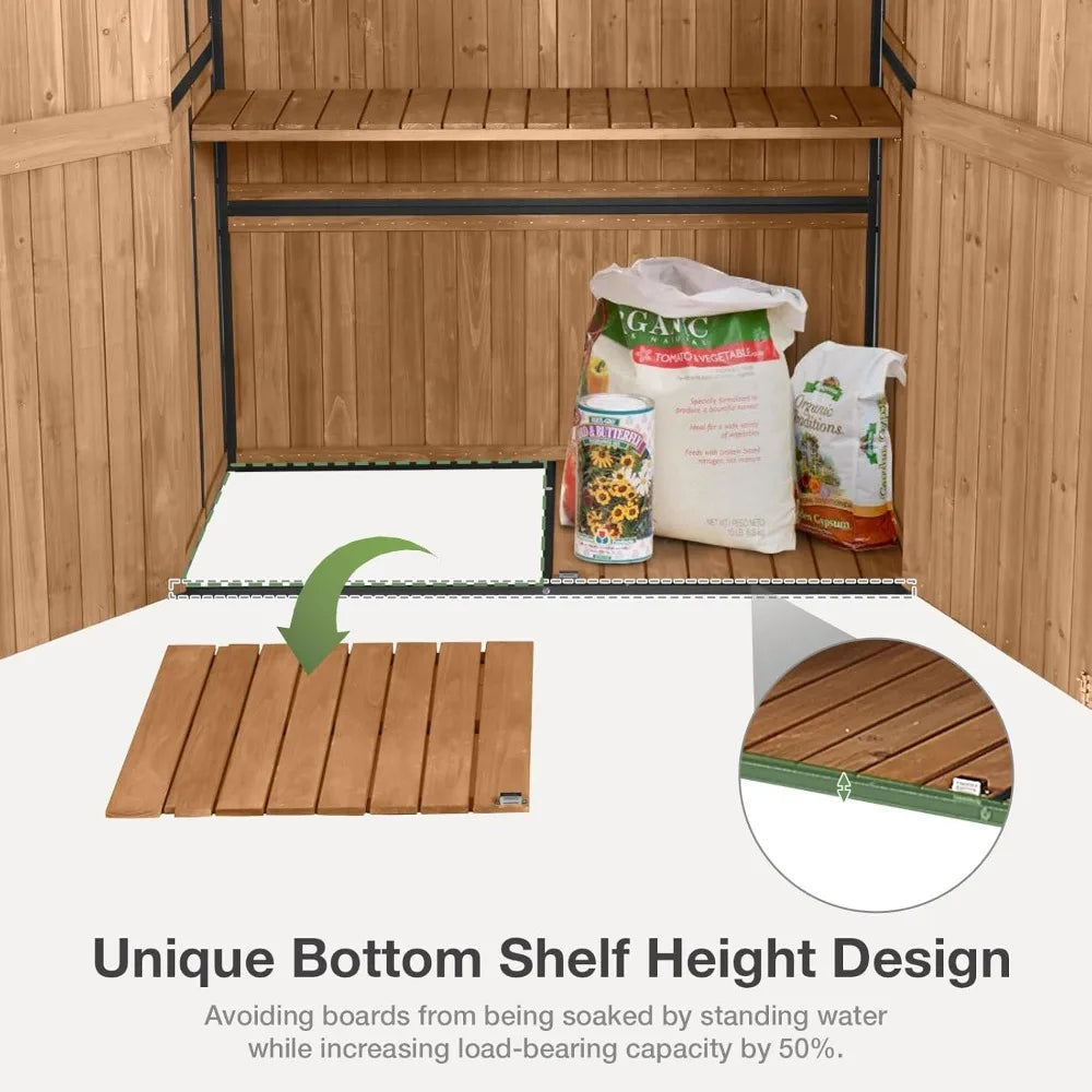 Outdoor storage shed with flooring, waterproof natural cedar cabinet, adjustable shelves, and double lock outdoor storage shed