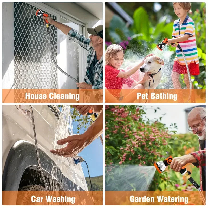 100 FT and 50 FT Stainless Steel Flexible Garden Hose, Kink-Free & No-Leak, with 10 Functions Adjustable Spray Nozzle