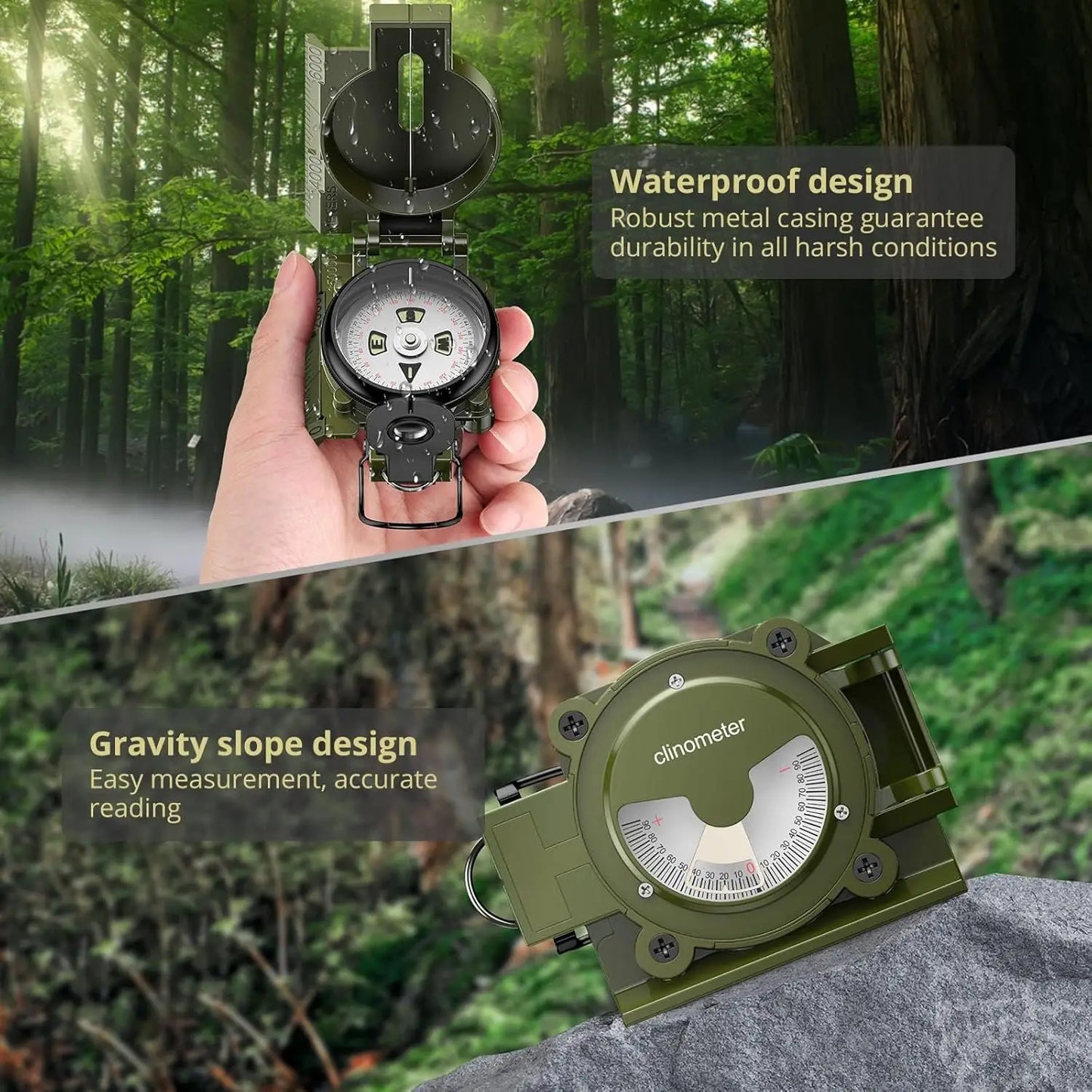 Professional Military Compass, 3000 Gauss, Waterproof with Carry Bag for Navigation, Hiking, Camping, Hunting.