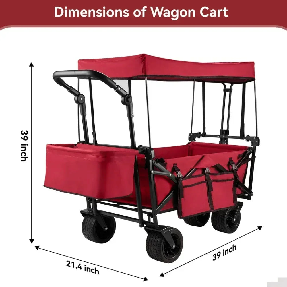 Heavy Duty Collapsible Wagon Cart with Removable Canopy