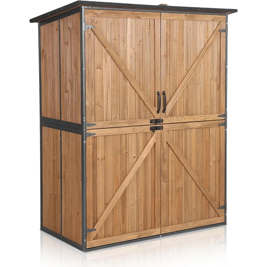 Outdoor storage shed with flooring, waterproof natural cedar cabinet, adjustable shelves, and double lock outdoor storage shed