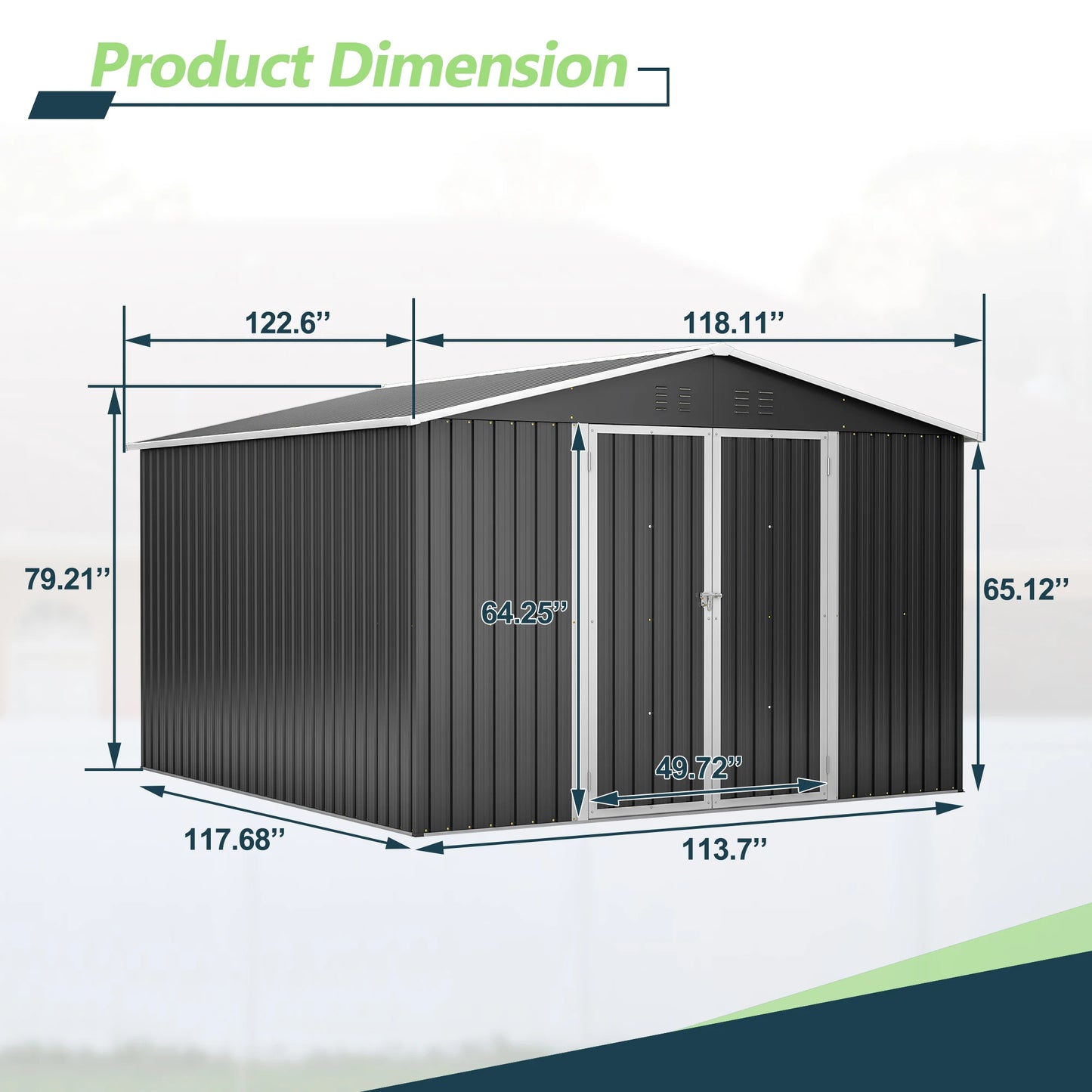 Outdoor Metal Storage Shed 10x10 FT with Lockable Doors