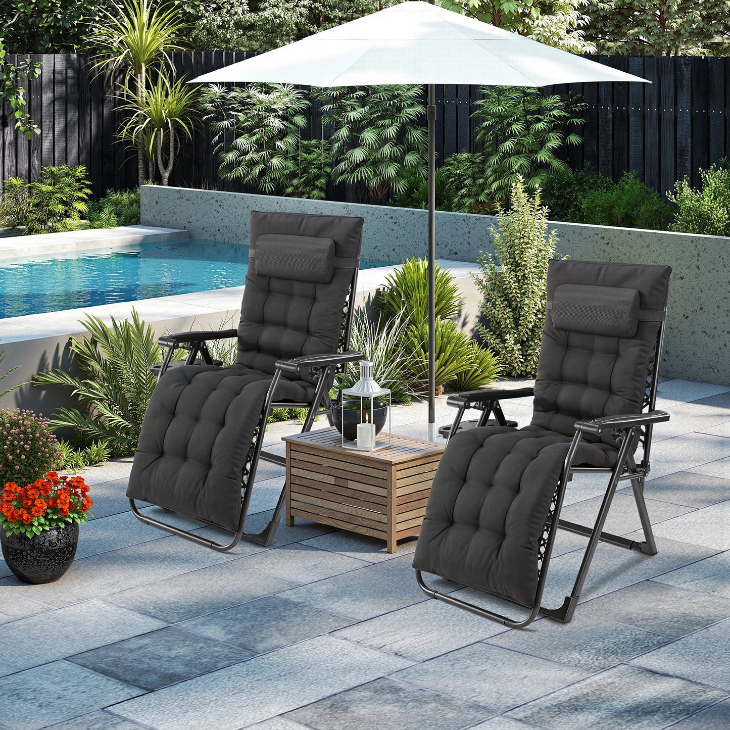 Zero Gravity Recliner for Camping, Patio or Poolside, Folding, Portable, with Cup Holder Trays and Removable Cushion