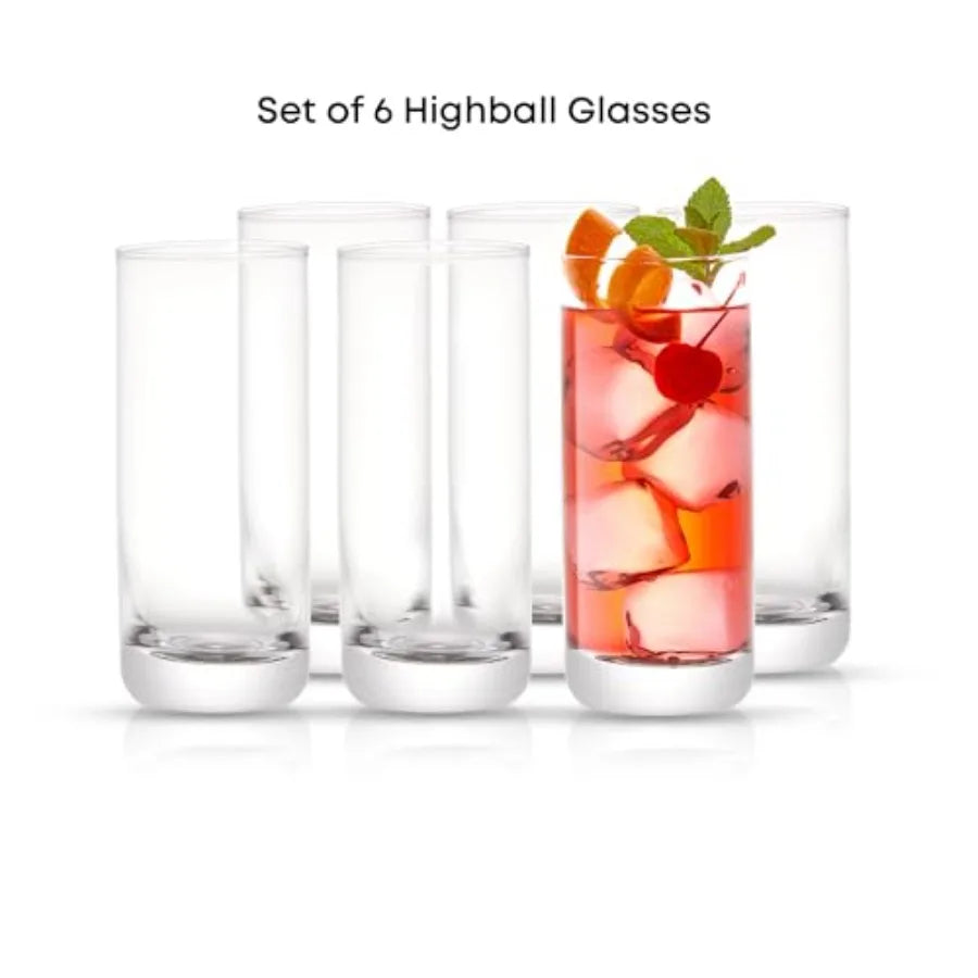 6 piece set of 13 oz highball glasses made from lead free crystal, ideal for serving water, mojitos, Tom Collins and other mixed drinks
