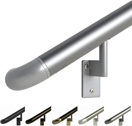 9ft ADA Handrail Kit - Complete Indoor/Outdoor Handrail for Stairs - 1.6" Round Anodized Aluminum Railing