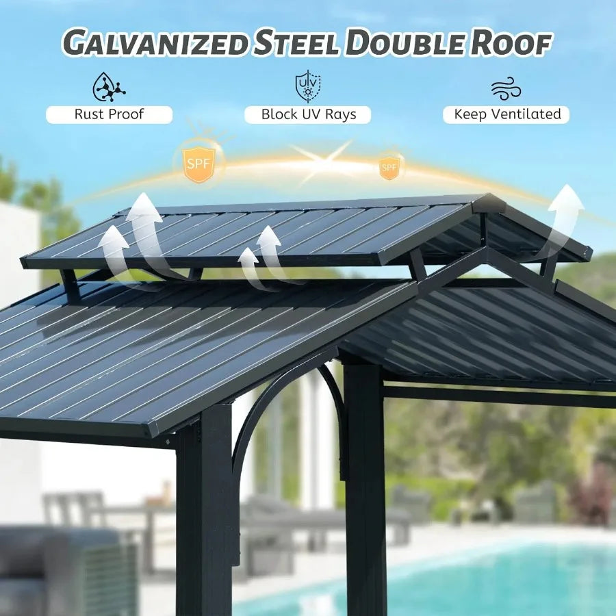 8 × 5 ft Hardtop Gazebo with Galvanized Steel Double Roof