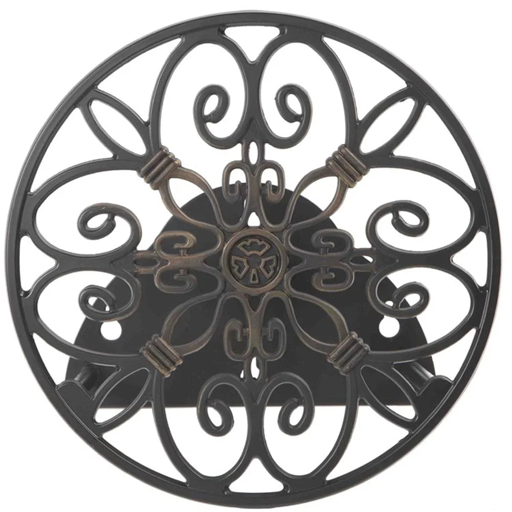 Decorative Wall Mount Hose Holder, 125 Foot Capacity, Non-Rust, Cast Aluminum, Easy Install Keyhole Design