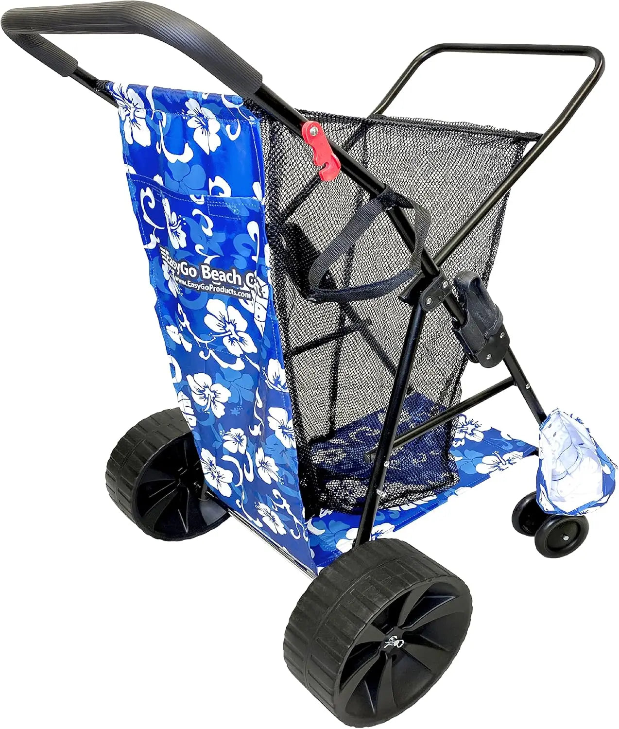 Deluxe Heavy Duty Folding Beach/Utility Cart, Large Sand Wheels Holds 4 Folding Chairs, Umbrella Holder and Removable Storage Bag
