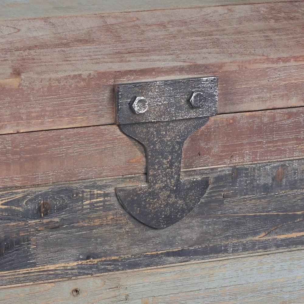 Large Weathered Wooden Storage Trunk, Nautical Style, Vintage Trunk with Hinged Lid