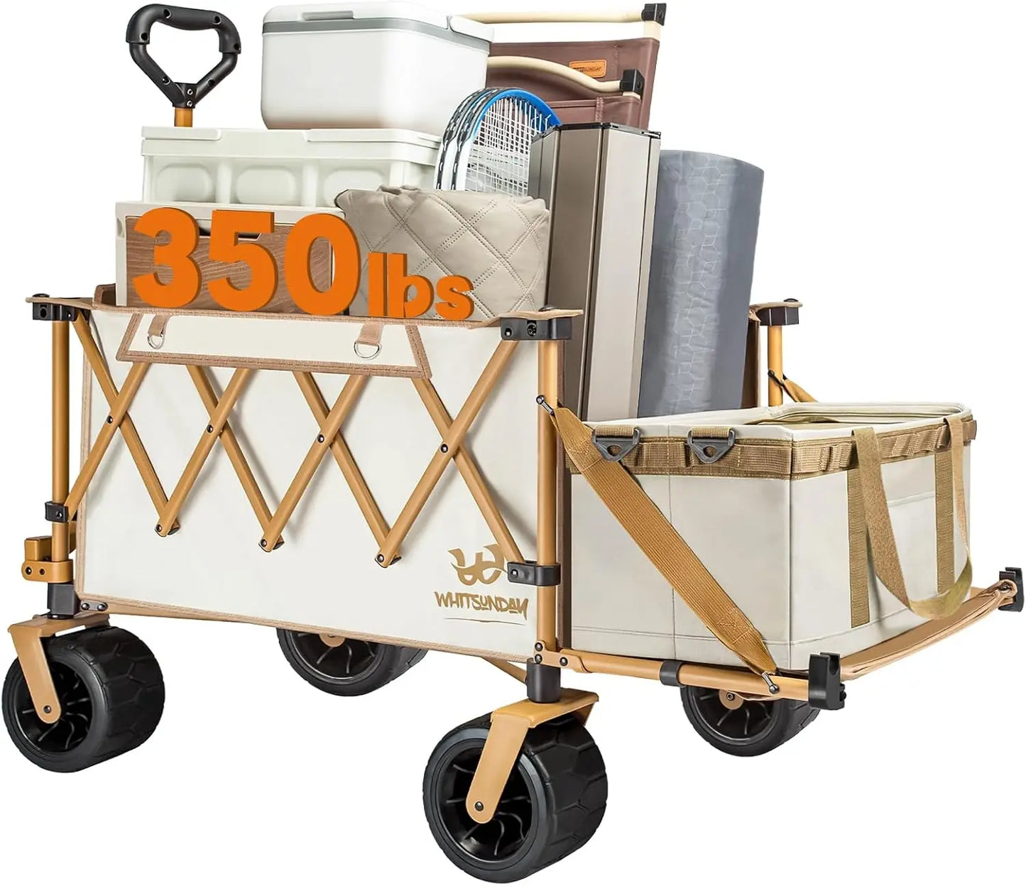 Collapsible Folding Wagon with Table, Heavy Duty Utility Beach Wagons with Opened Tailgate and All Terrain Wheels