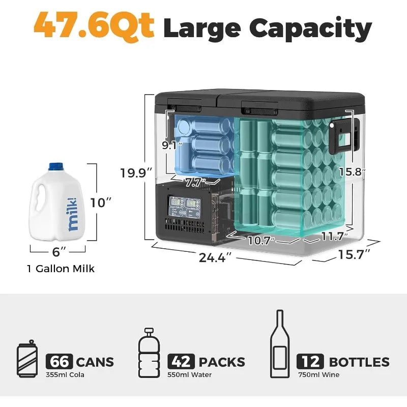 PT45 Electric Portable Refrigerator/Freezer, 45L Dual Zone, 12 Volt