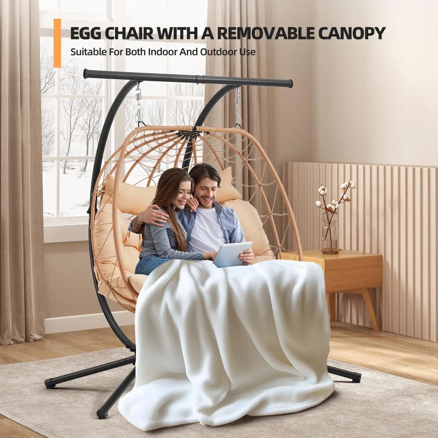 Oversized Cushioned Double Egg Swing Chair /  Hammock  with Adjustable Canopy