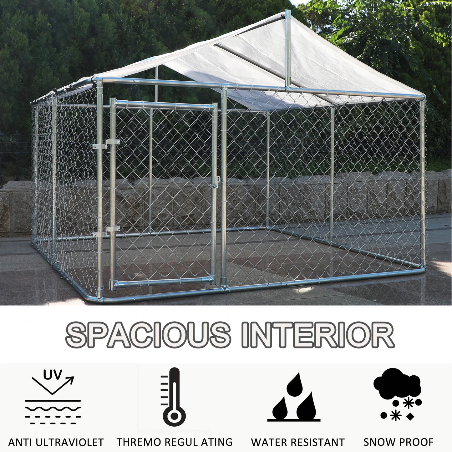 7.5 x 7.5 ft Heavy Duty Outdoor Dog Kennel with Large Shade Tarp
