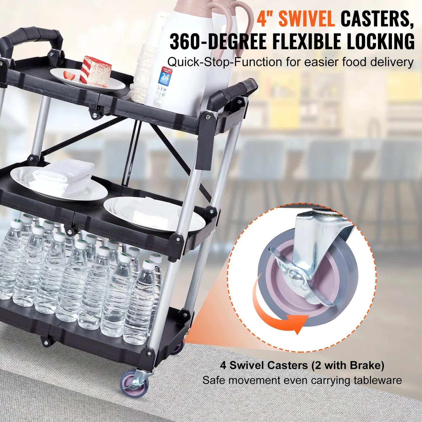 3 Tier Heavy Duty Folding Rolling Utility Cart, 165 lb Capacity