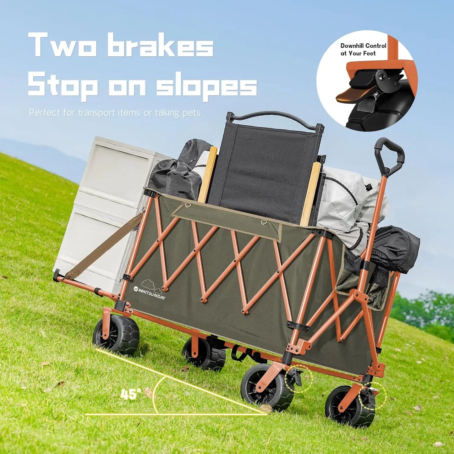 Collapsible Folding Wagon with Table, Heavy Duty Utility Beach Wagons with Opened Tailgate and All Terrain Wheels