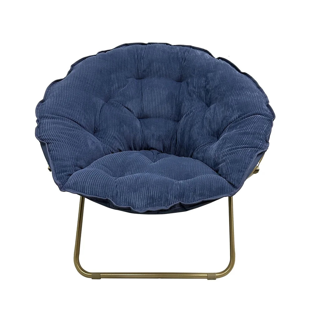 Foldable and Portable Corduroy Saucer Chair with Channel-Tufted Backrest and Durable Steel Frame