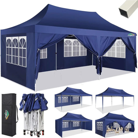 10 ft x 20 ft Canopy with 6 Sidewalls, UV50+, Waterproof, 3 Adjustable Heights