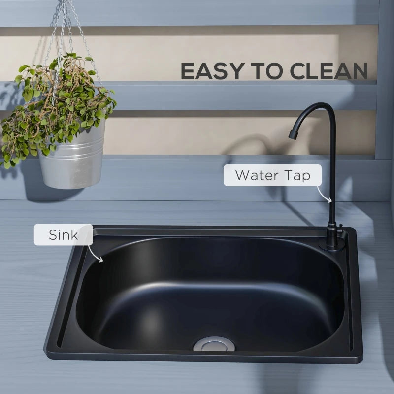 Wooden Potting Bench with Storage, Sink, Aluminum Tabletop，Water Tap for Backyard, Patio, Balcony, Gray