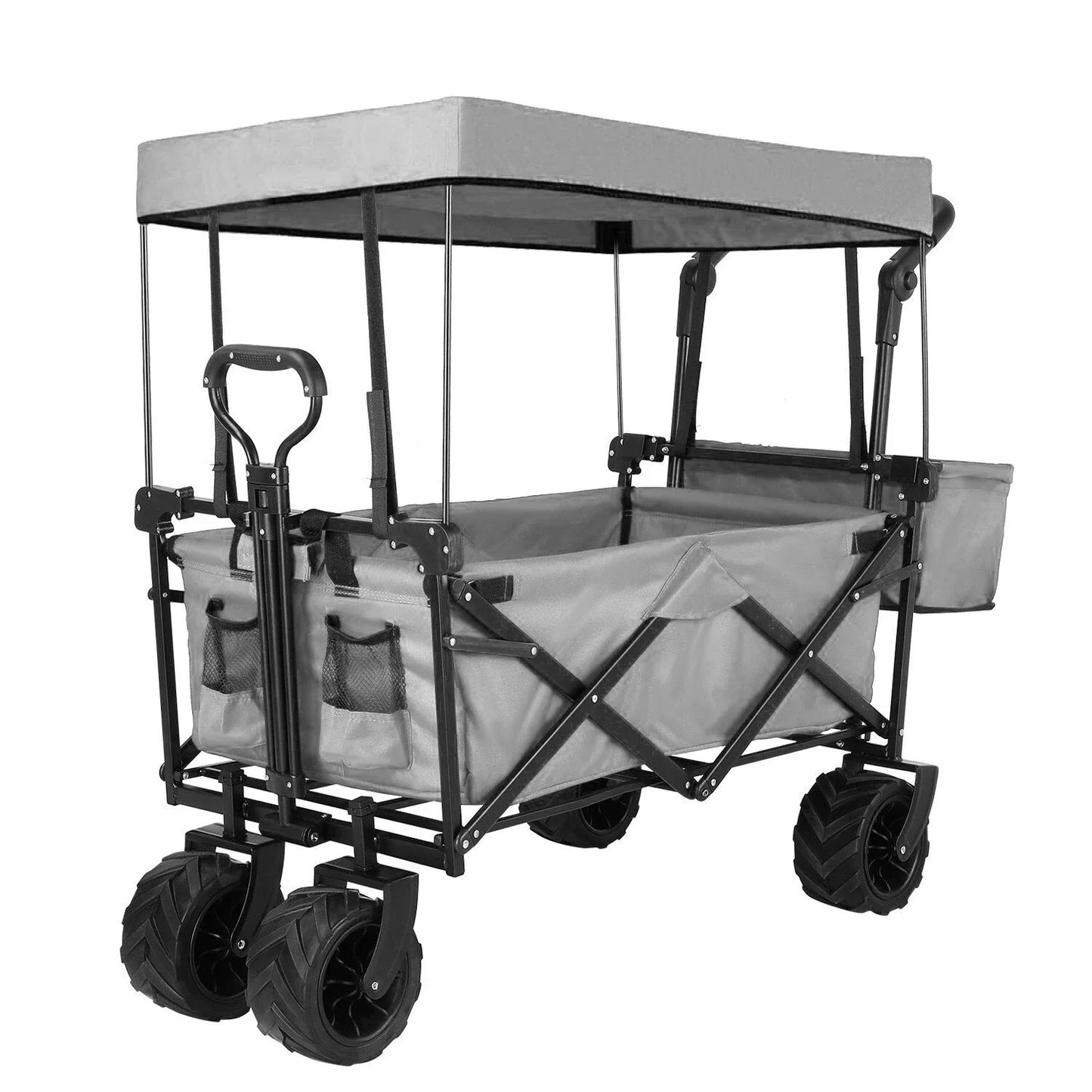 Collapsible Garden Cart Wagon with Removable Canopy, 115 kg Capacity, Push & Pull Utility Cart