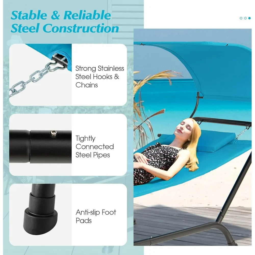 Hanging Hammock with Stand and Canopy with Cushion and Pillow