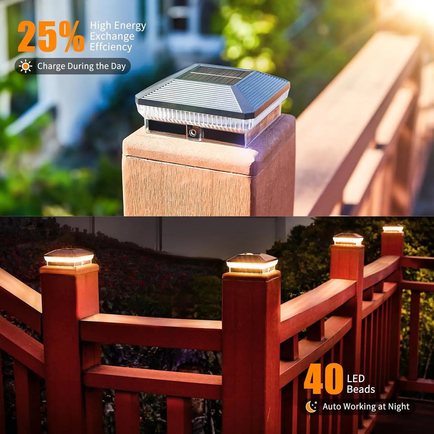 6/12 Pack 4x4 Solar Fence Post Cap Lights, 40 LEDs 30 Lumens with 3 Modes