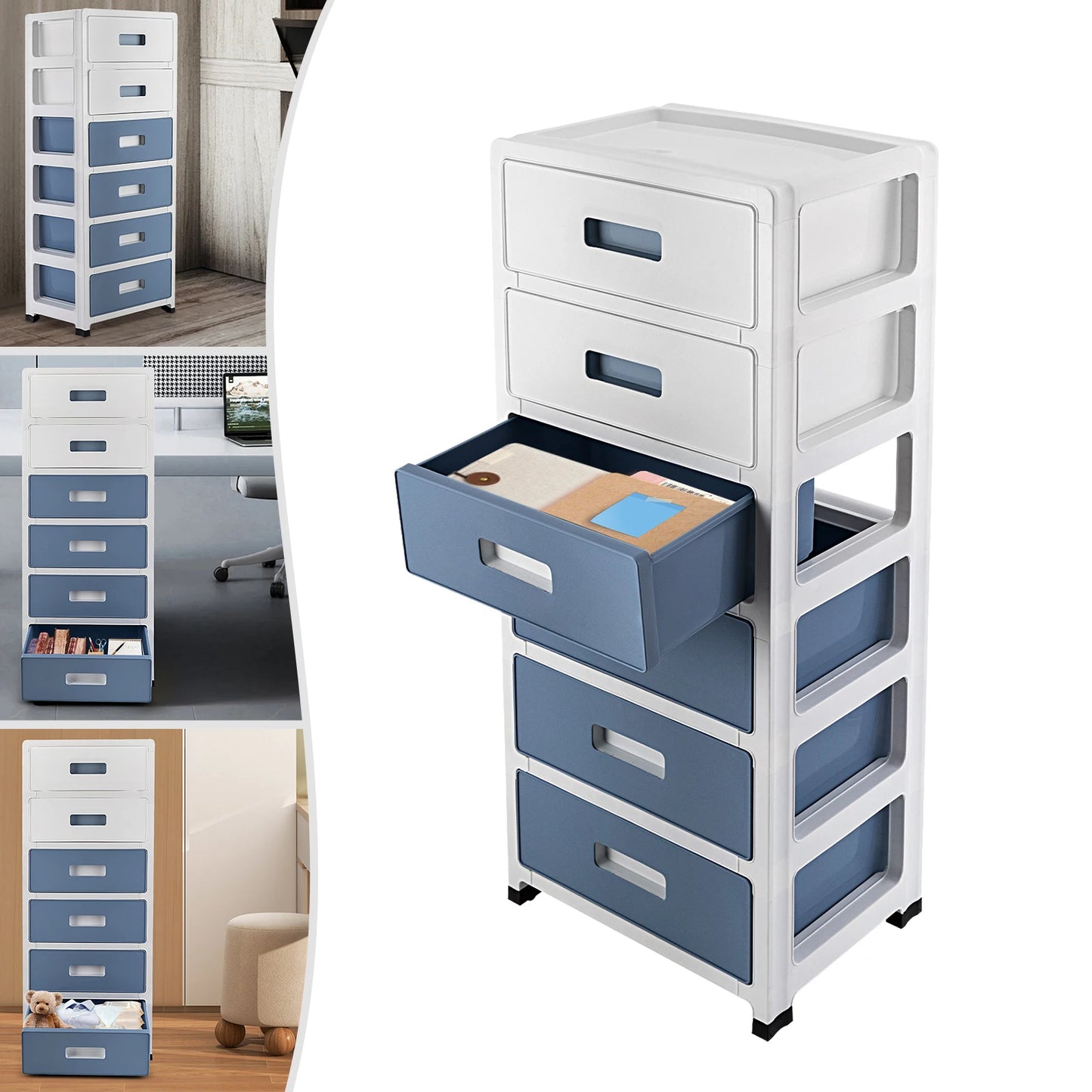 Blue-White 6-Tier Drawer Cabinet,  Plastic Drawer Container for Home, Office, Study