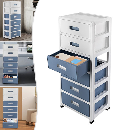 Blue-White 6-Tier Drawer Cabinet,  Plastic Drawer Container for Home, Office, Study