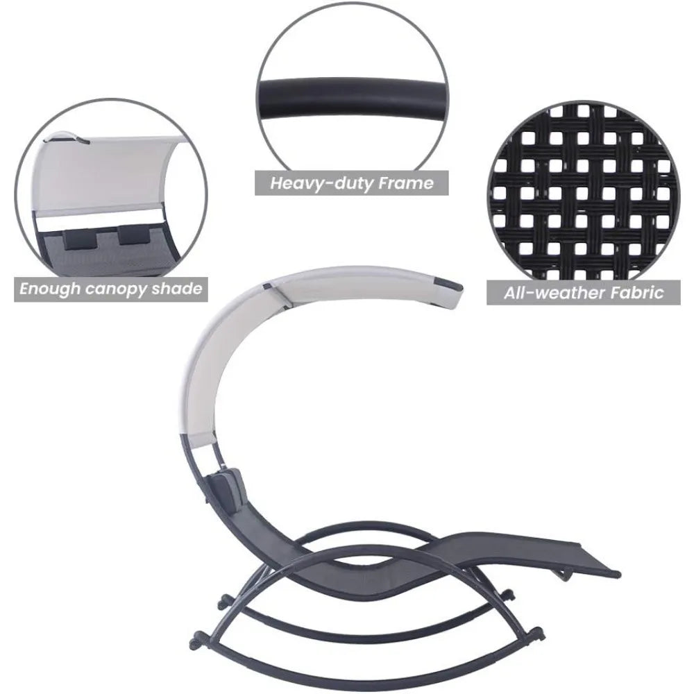 Outdoor Double Rocking  Chaise Lounge Chair with Sun Shade & Wheels