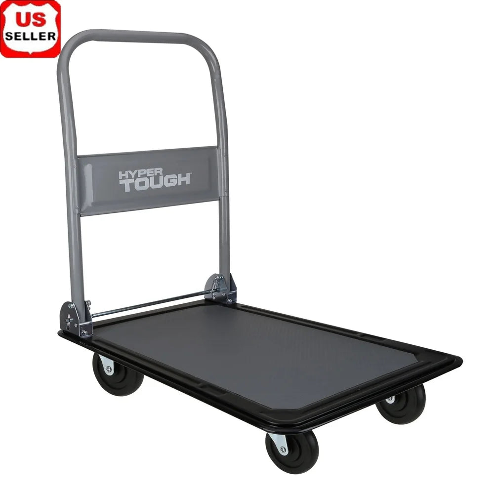 Heavy Duty Folding Utility Cart, 300 Pound Capacity, Steel Frame with Non-Slip Deck and Swiveling Casters