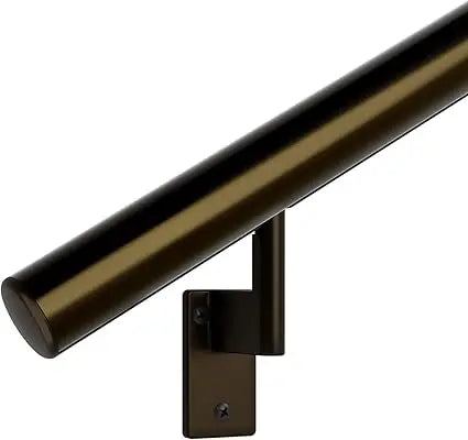 17 ft Flush ADA Compliant Handrail Kit - Complete Indoor/Outdoor Handrail for Stairs - 1.6" Round Anodized Aluminum Rail