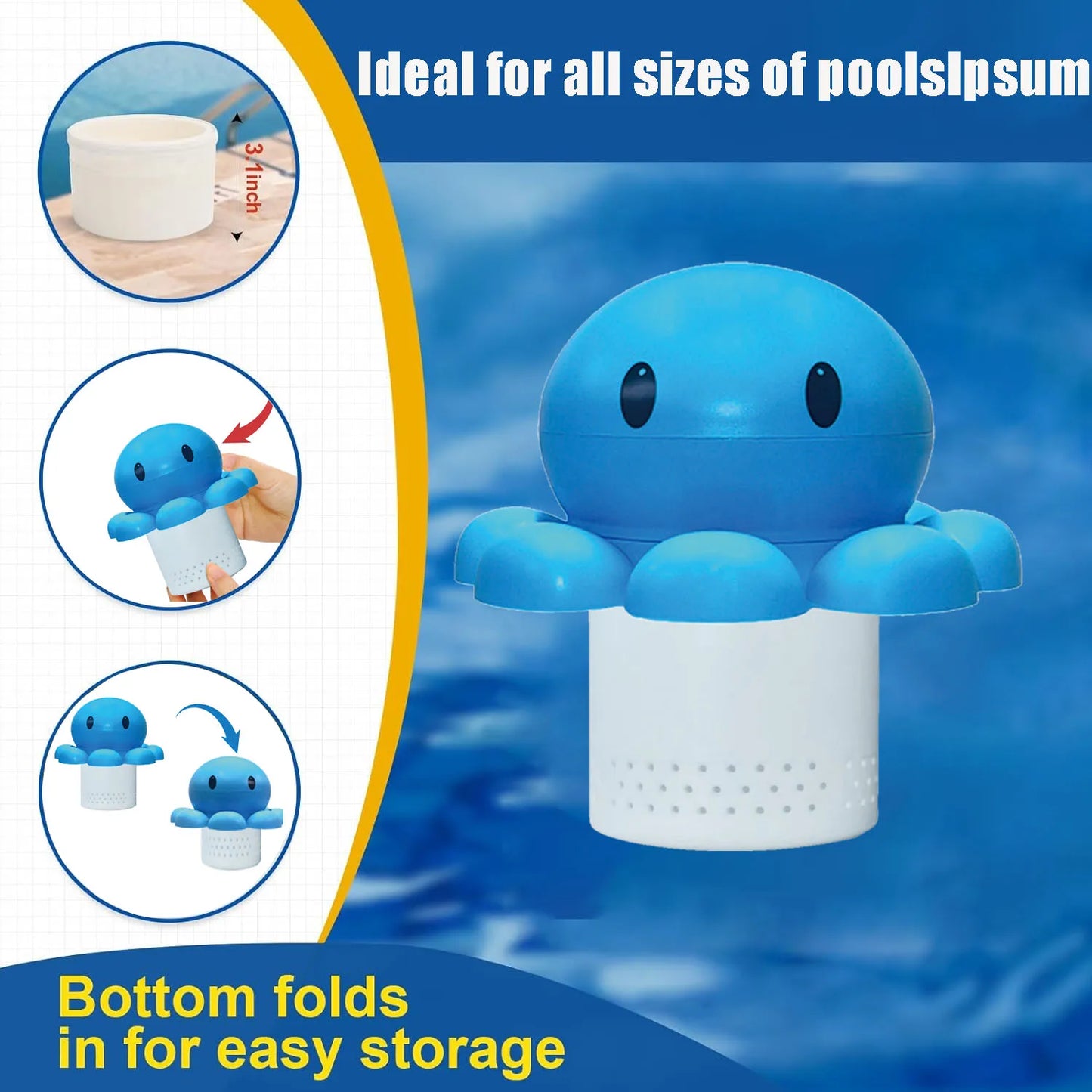 Floating Swimming Pool Chlorine Dispenser (Eight-Claw Fish), Suitable for 1 and 3 inch tablets, suitable for large and small swimming pools & spas