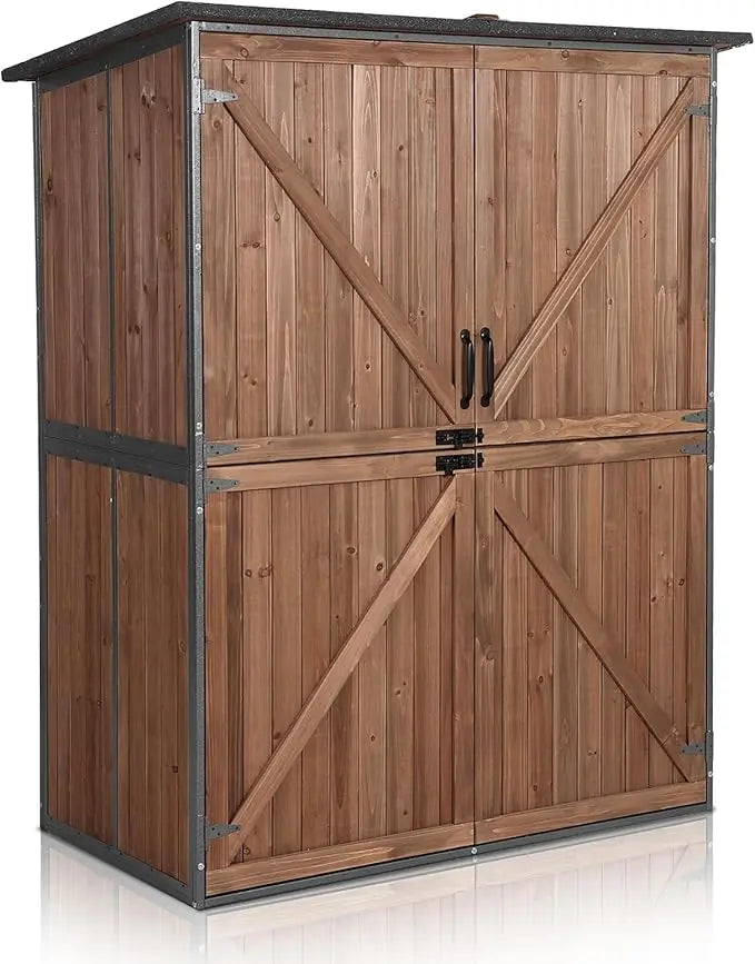 Outdoor storage shed with flooring, waterproof natural cedar cabinet, adjustable shelves, and double lock outdoor storage shed
