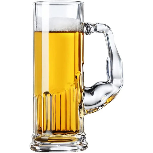 1 Heavy 20oz Glass Beer Mugs with Unique Funny Shaped Handle, Safe for Freezer